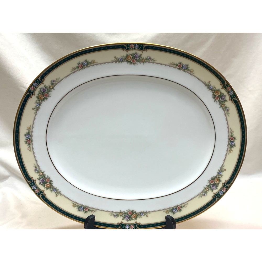 NORITAKE DARNELL 13.75" OVAL SERVING PLATTER WITH FLOWERS & GOLD TRIM EXCELLENT